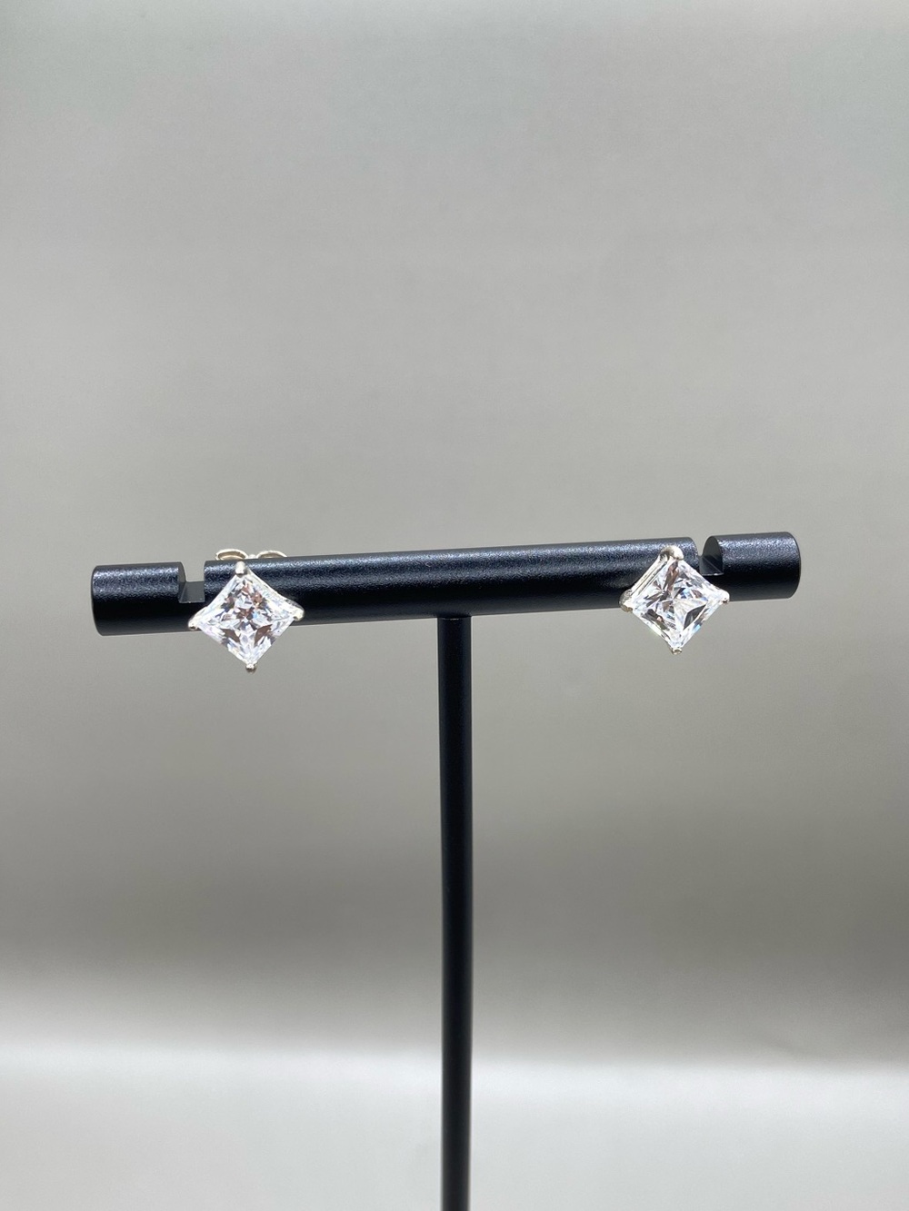Sterling Silver Princess Cut Square Cubic Zirconia Solitaire Earrings